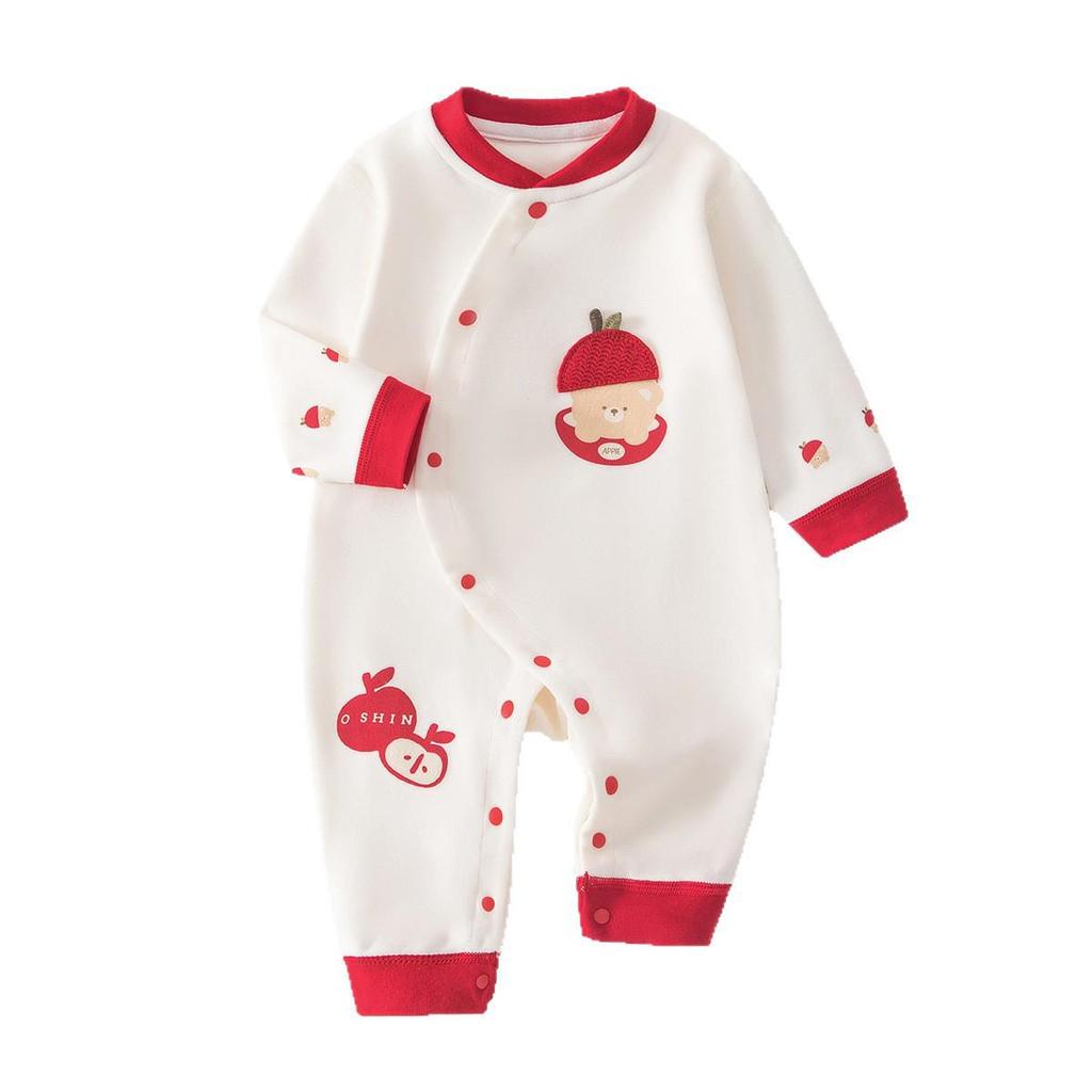 Year of the Horse Newborn Pure Cotton Romper - Red, Class A, for Spring, Autumn, New Year, and Winter