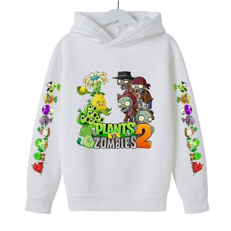 Children's Clothing Winter New Plant War Zombie Cartoon Print Cute Casual Boys and Girls Soft Hoodies