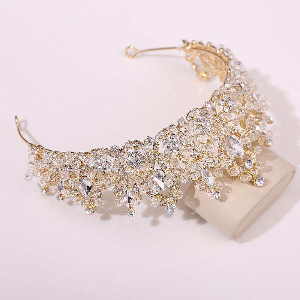 European Crystal Diamond Handmade Gypsophila Hair Accessories Headband Baroque Beaded Beauty Leaf Bridal Crown