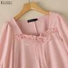 ZANZEA Women Elegant Casual Square Collar Summer Half Sleeve Blouse