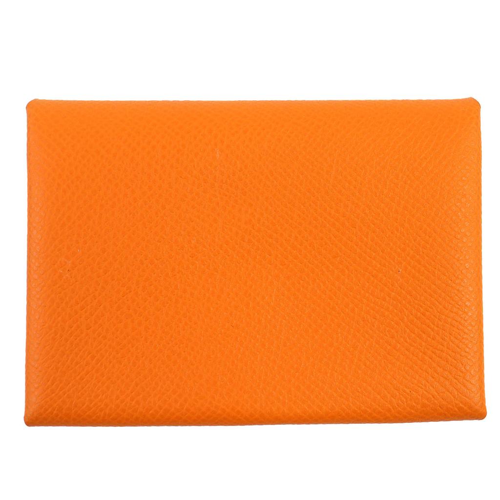 Excellent HERMES Coin case Calvi duo Card Case Orange Epsom Leather Women Used