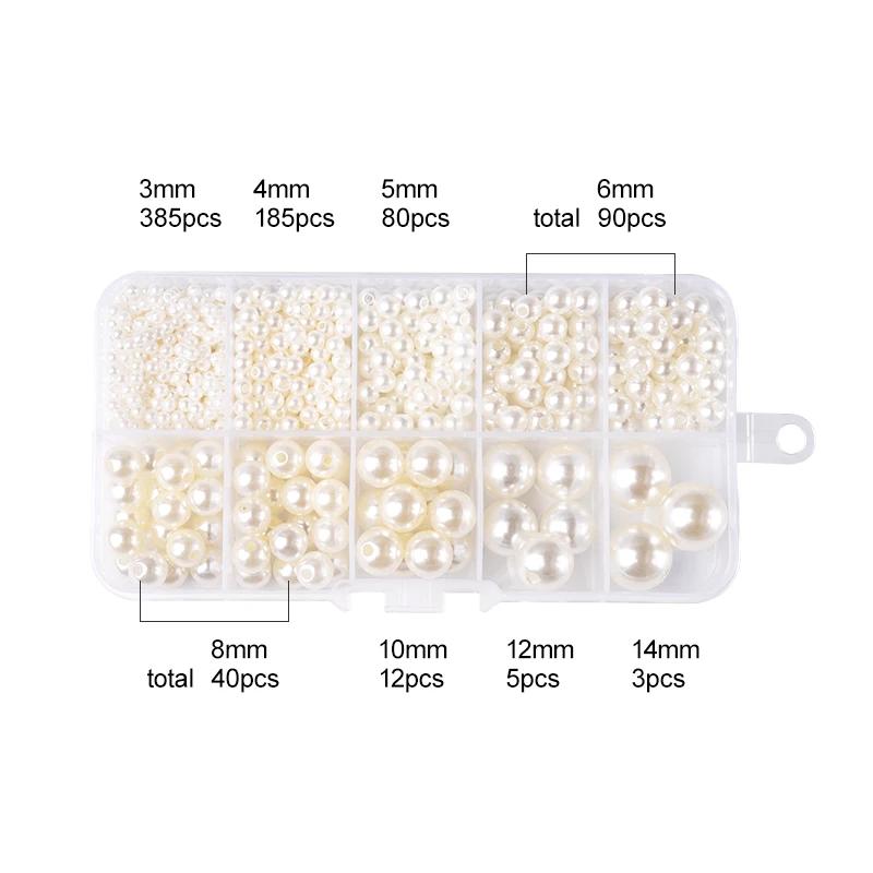 800pcs Artificial Faux Pearl Resin Beads Kit Round Pearl Beads Loose Bracelet Pearls With Hole For DIY Craft Necklaces Jewelry