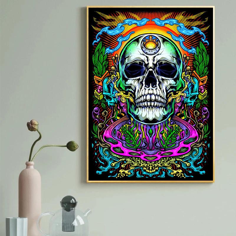 Psychedelic Skull Mushroom Lion Poster Print Canvas Painting Abstract Wall Art Picture For Living Room Home Decor Cuadros