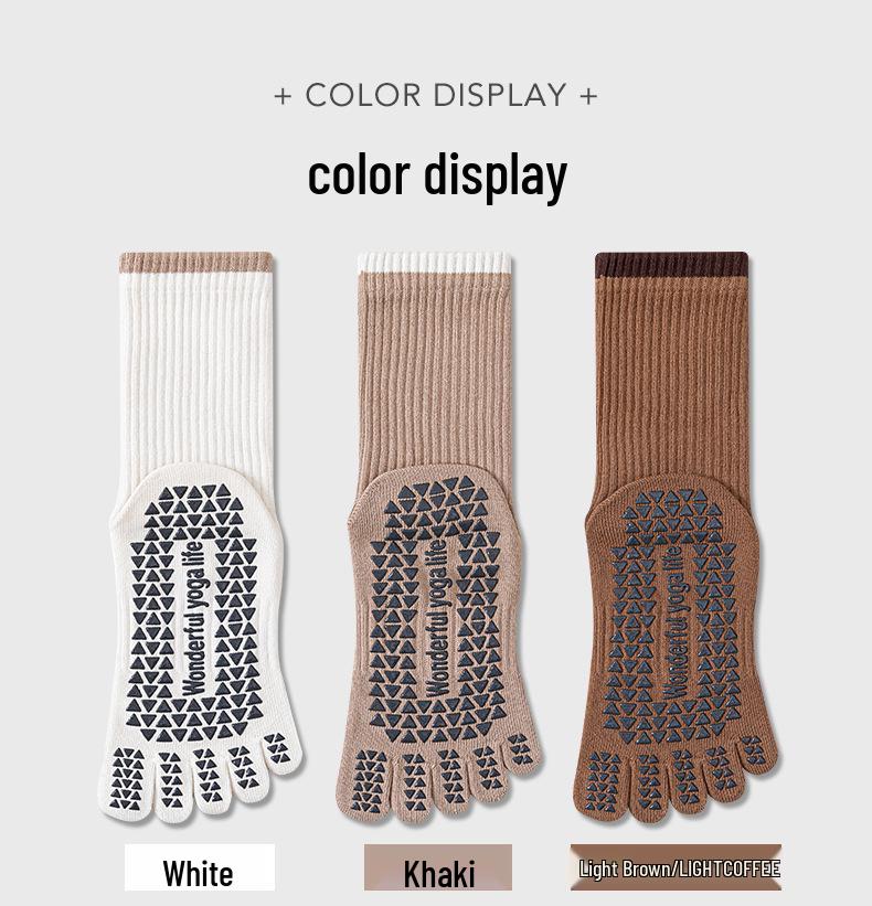 Women's Anti-Odor Five-Toe Yoga Mid-Calf Socks for Autumn/Winter | Anti-Slip Toe-Separating Socks for Sports, Dance, and Pilates