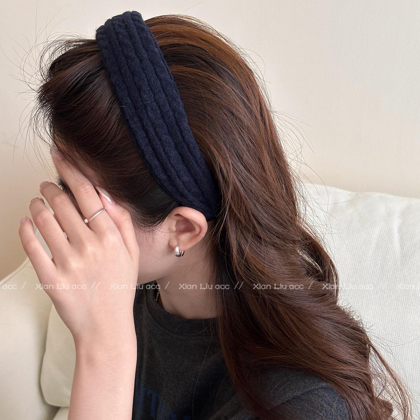 

Осенне-зимняя вязаная шерстяная повязка на голову с широким краем для женщин и девочек, ручная работа, обруч для волос, женская повязка на голову, модные аксессуары для волос тёмно-синий