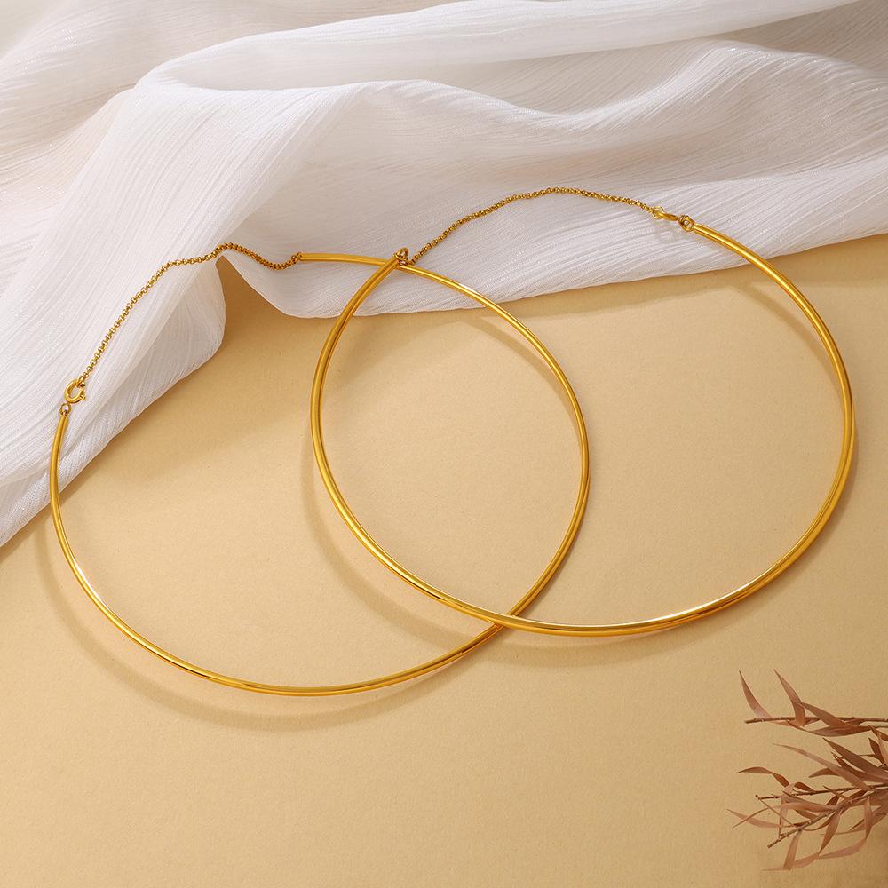 Fashion Minimalist Smooth C-shape Adjustable Bracelet & Clavicle Chain, Stainless Steel Daily Jewelry Set
