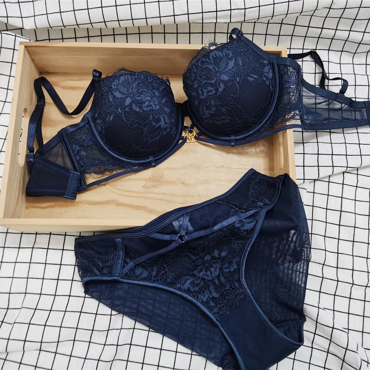 

Сексуальное кружевное нижнее белье женское маленькая грудь показывает большую собирающую поддержку бюстгальтеры закрывают боковые складки против обвисания верхняя поддержка бюстгальтер 85C синий