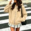 Damenmode Kapuzen-Reißverschlussjacke Lockerer Schnitt Langarm Farbe