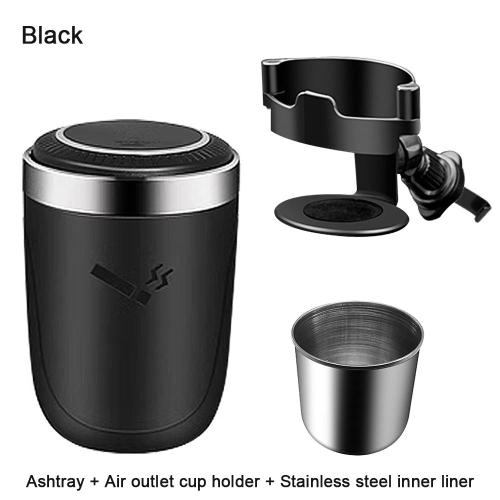 Car Ashtray with Lid Smell Proof Stainless Steel Blue Led Portable Ashtray Cup for Auto Fireproof Shell One Touch Open