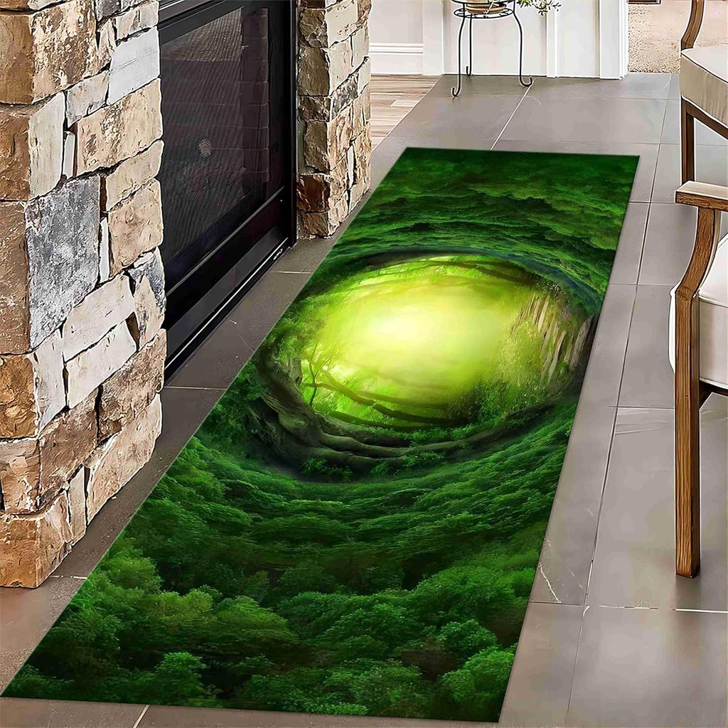 3D Visuelle Illusion Läufer Teppich Naturlandschaft Druck Eingangsteppich Wasserabsorbierend und Rutschfest Heimdekorations Teppich