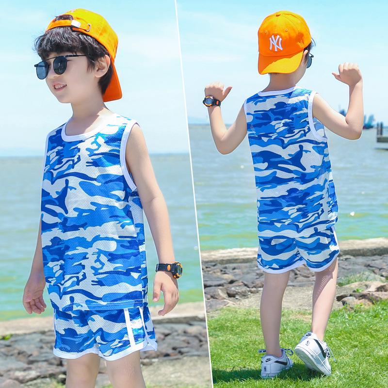 Summer 2026 Camouflage Sleeveless Vest & Shorts Set for Boys 90cm