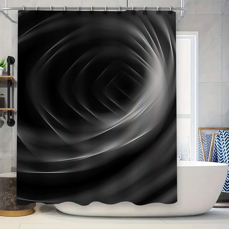

Black Modern Circular Pattern Shower Curtain Waterproof Bath Decorative Liner With Hook Rings 84 X 72 Inch (195X60Cm) Internatio W60H190(CM)-1 Pcs
