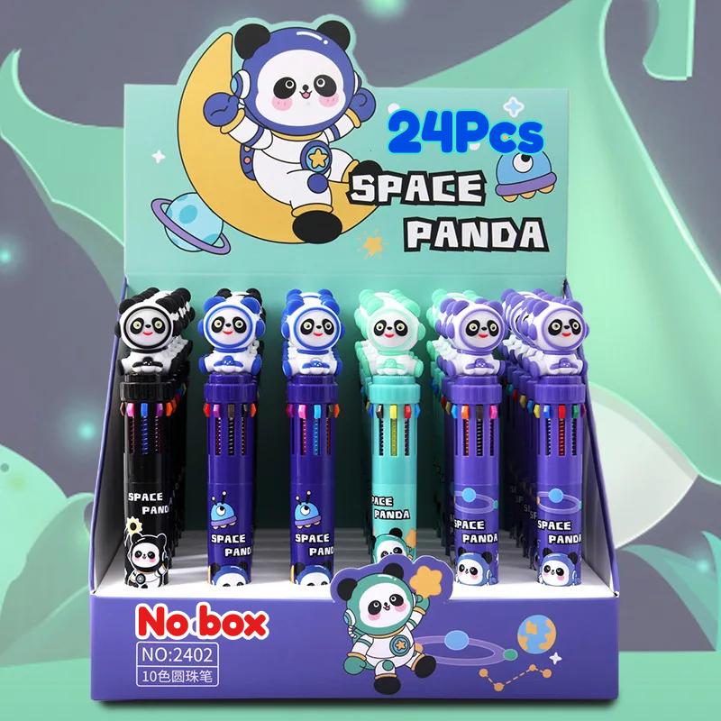 24Pcs/Lot Cute Cartoon Space Panda 10 Color Ballpoint Pens Multicolor Marking Ball Pen Kids School Supplies Stationery Gifts