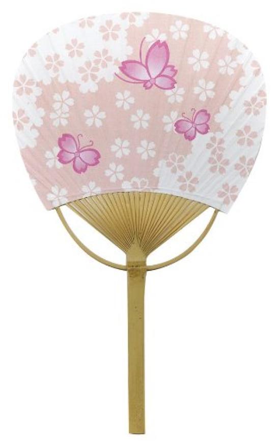 Shikoku Uchiwa with cherry blossom and butterfly approximately 20 x 32 cm (Japanese fan) design,