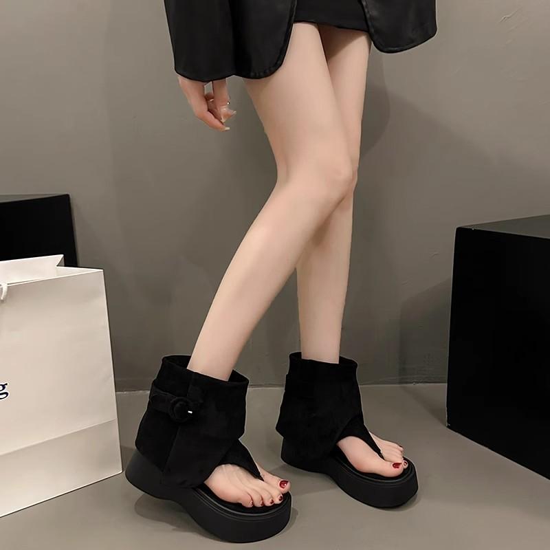 

Middle Heel Sponge Bottom Peep Toe Solid Cool Boots 2025 Fashion Shoes for Women Slip-on Summer Novelty Hot Sale Women s Sandals 34 чорний