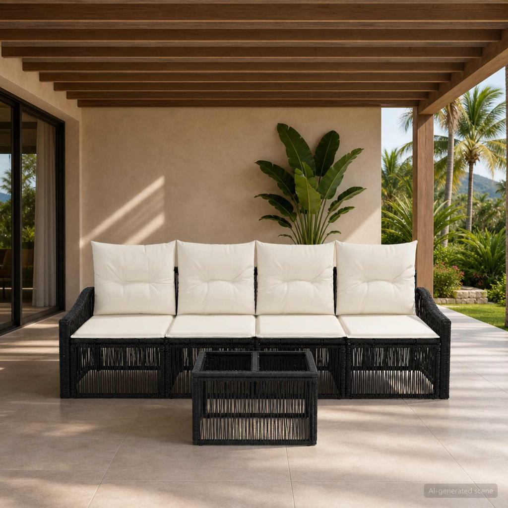 Garden Sofa Set 5 Pcs Black Poly Rattan