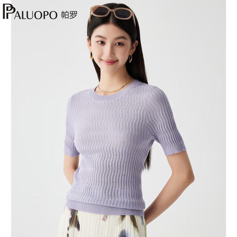 PALUOPO Women s Jacquard Knit Short Sleeve T-Shirt M (160/84A)
