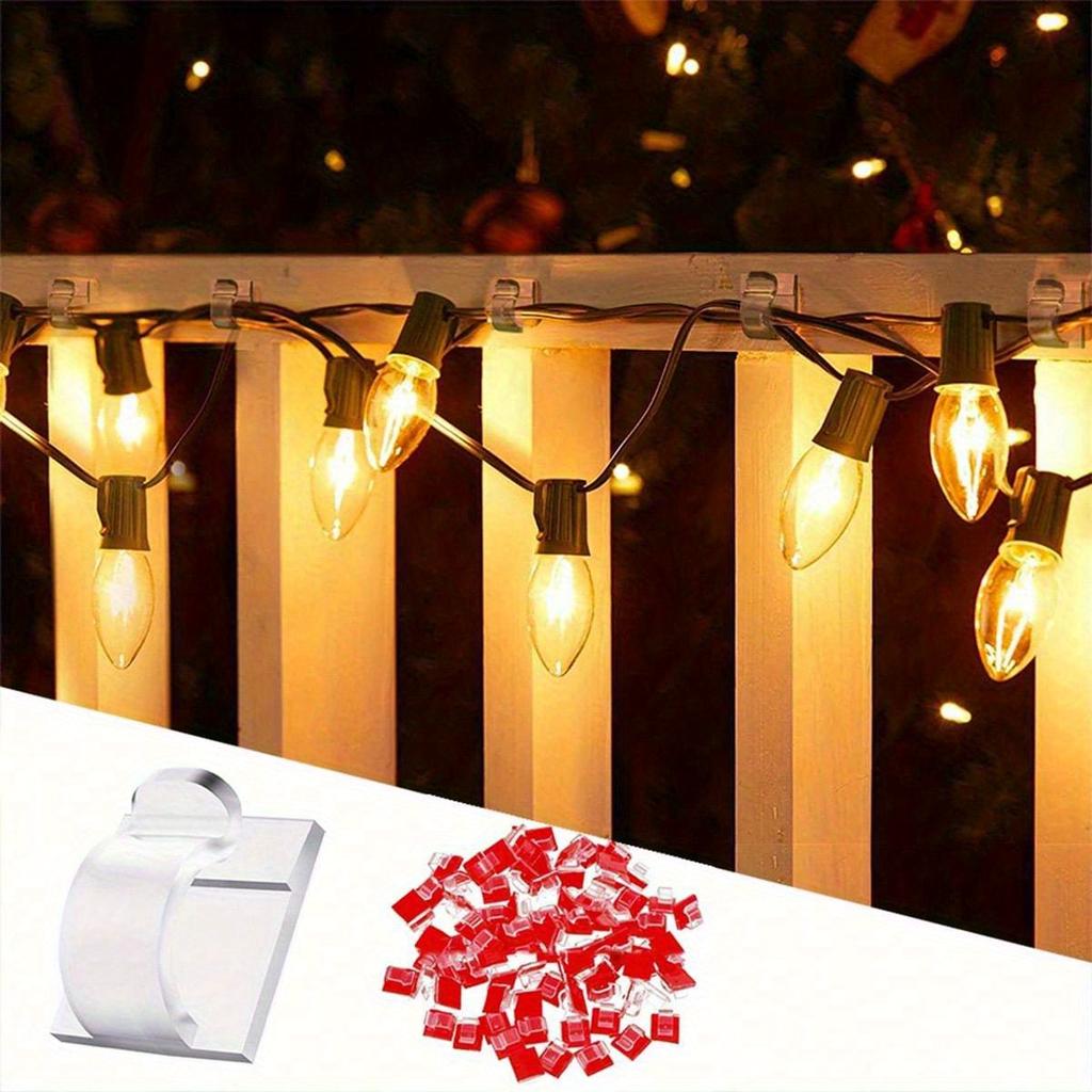 50pcs Adhesive Cable Clips For Outdoor, Christmas Light Clips, Decoration Clips, Self Adhesive Hooks Cord Management Wire Holder