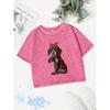 Summer Cotton Crop Tops Women Bow Dog I Love Mom Letter Prints Washed T-Shirts Regular Fit O-Neck Womans Clothes