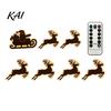 Rustic Christmas Home Ornaments 7PCS Wooden Wall Lights, Warm LED Backlight Glowing Silhouette Decorative Elk Figures Pendants, Style Hanging