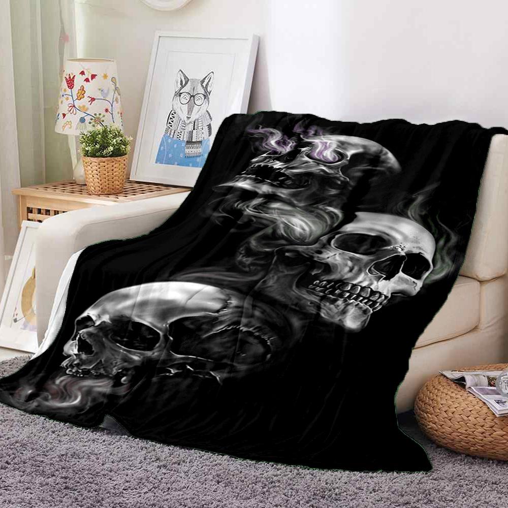 Skull Smoke Flannel Blanket Throw Blanket Soft Warm Sofa Bed Camping Car Home Decor Unique Christmas Gift C9302559