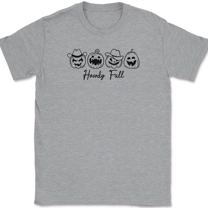 

Howdy Fall T-Shirt Funny Thanksgiving Holiday Leaves Cowboy Boots Hat Tee 4XL