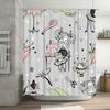 Floral Pattern Sewing Machine Cartoon Shower Curtain for Bathroom Decor White Pink Green Black Modern Kids Bath Mat Set 180x245c