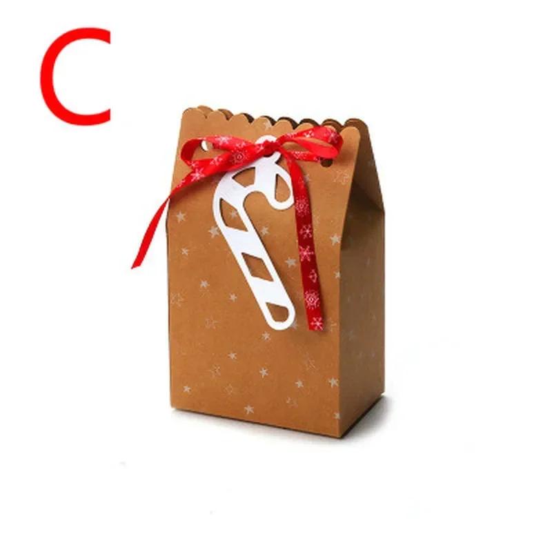 1 Pcs Kraft Paper Bag With Ribbon And Card Tag Packaging Gift Box Wrapping Christmas Party Supplies