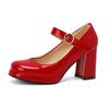 Patent leather Mary Jane women's single shoes spring and autumn new round head thick heel super high heel one-word buckle belt women's single shoes
