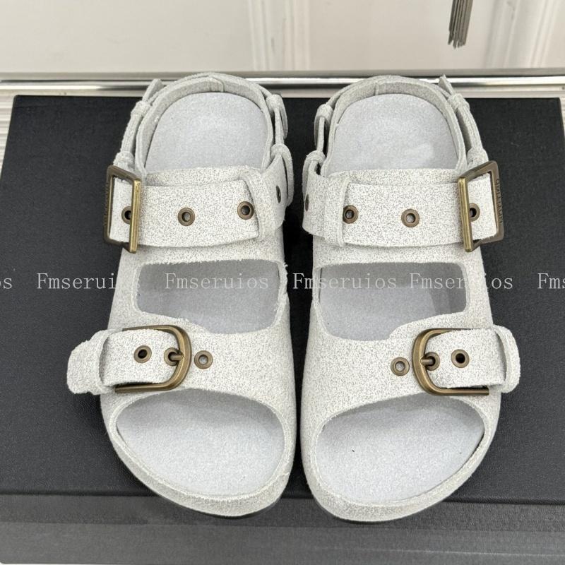 

Summer Fashion Slippers Men Women Slip on Flat Genuine Leather Slides Buckle Strap Outdoor Home Casual Daily Walking Shoes 35