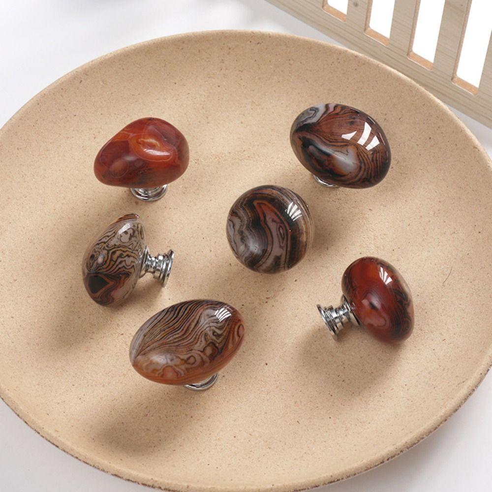 Agate Stone Wardrobe Handle Aluminum Alloy Base Cabinet Pulls Durable Drawer Knobs