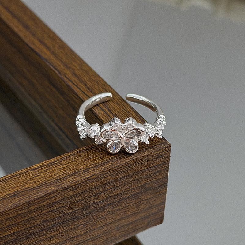 Super Immortal Light Luxury Sweet Girl Wind Butterfly Full Diamond Zir*****Pen Opening Ring Niche Stacking Wear Advanced Sense Index Finger Ring Adjustable opening
