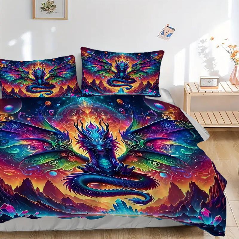 3pcs Enchanted Dragon Bedding Set, Includes Quilt Cover and Pillowcases, Suitable for All Seasons