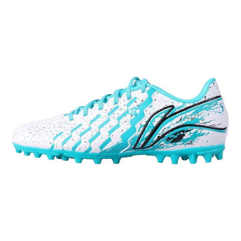 Li Ning Kids PU MG Short Stud Indoor Sports Non-Slip Wear-Resistant Breathable Low-Top Soccer Shoes Unisex Sneaker Ice-Porcelain-Green YKGU002-18