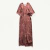 Elegant Burgundy Silk Wrap V-Neck Dress with Mid Sleeves