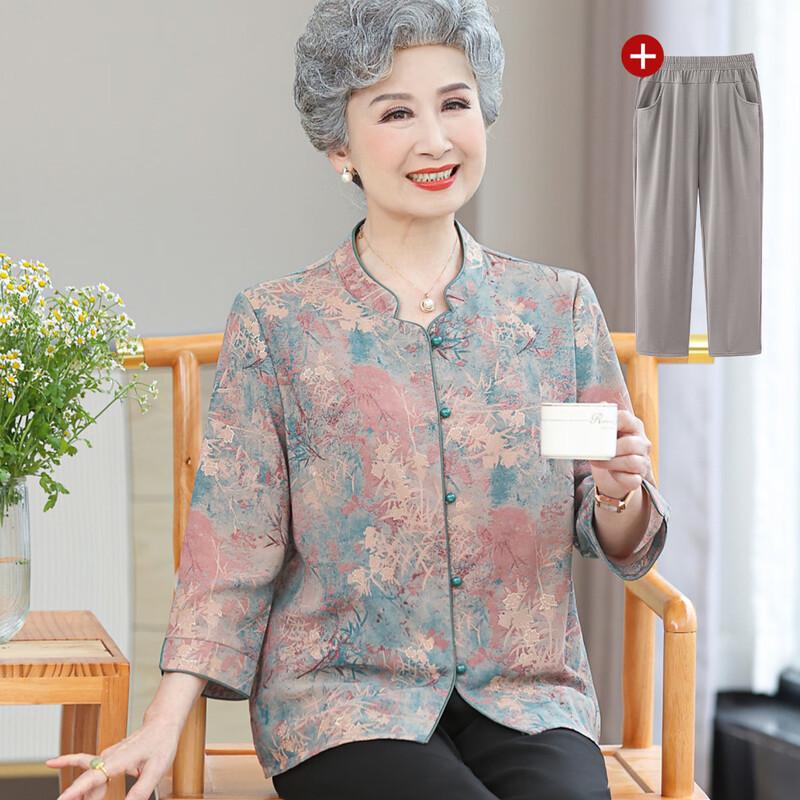 Tang Lady Women s Mid-Aged Spring/Summer Shirt & Pant Set 4XL