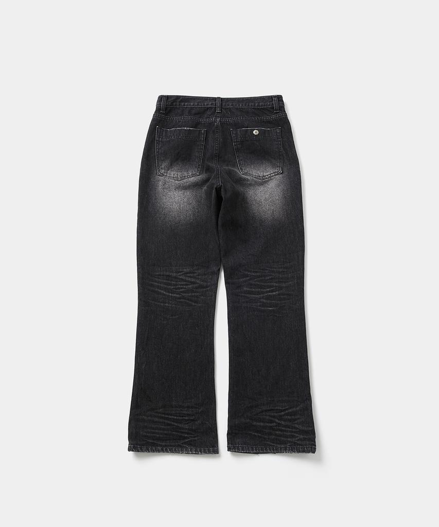 Laikeueomojeu Washed Damaged Embossed Flare Denim Pants_Black