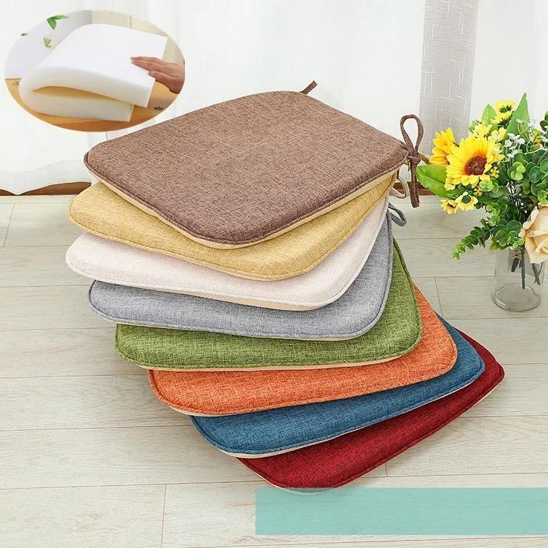 Modern Style Solid Color Cotton Linen Chair Cushion with Ties for Dining Chairs Kitchen Dining Chair Pad Cojines Decorativos