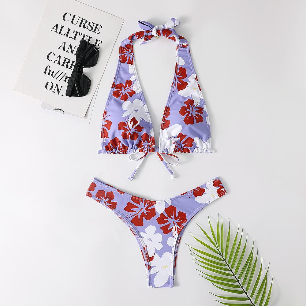 Floral Print Strappy Two-Piece Bikini Swimsuit for Women 2022