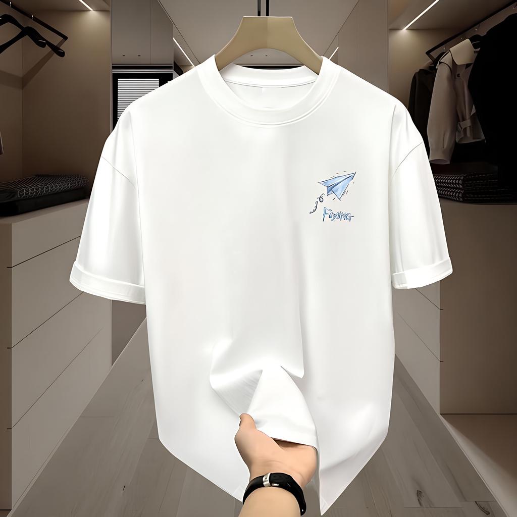 Eine Nummer größer bestellen Schwarze Eis-Seide Hongkong-Stil Unisex Sommer-T-Shirts - Vielseitige, trendige, kurzärmlige Oberteile für Paare