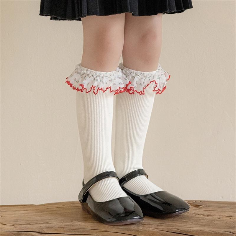 Lace Ruffle Socks Calf Socks for Teen Girls 3-13 Year Long Leg Warmer Knee Stockings Fashion Children Socks