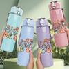 1PC Big Sis Flower Art 750ml Color Plastic Sports Water Bottle Leakproof Flip Straw Lid Suitable for Sports Office Home Use