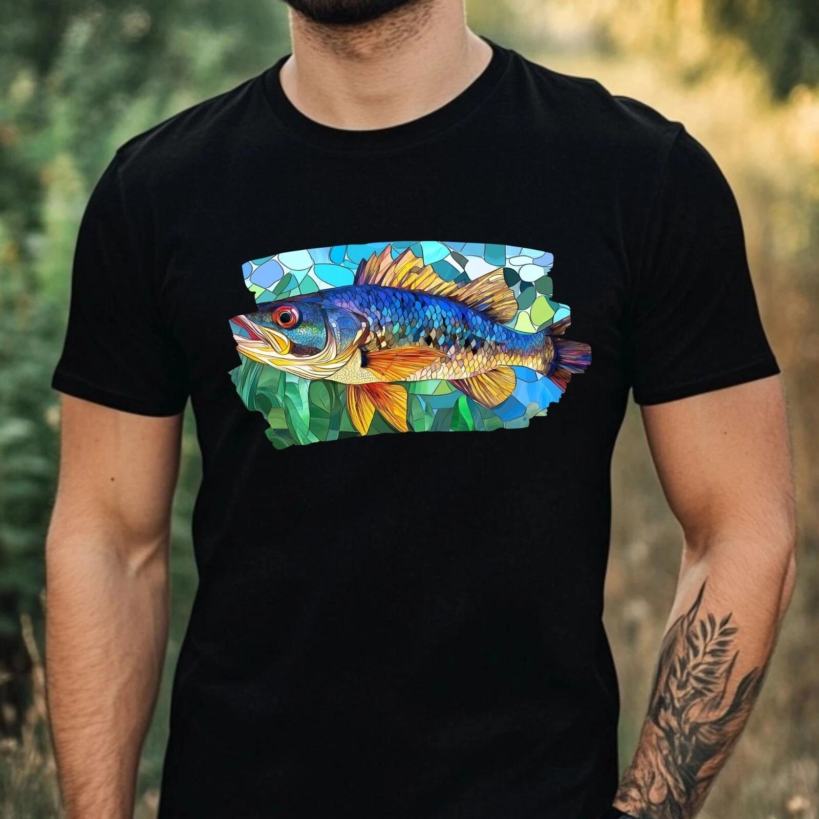 T-Shirt Herren Barsch Buntglas Motiv Baumwolle Größe XS bis 5XL XS