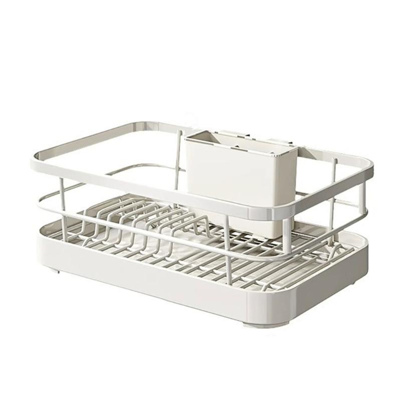 

Space Saving Dish Drainer for Kitchen Sink Expandable Sturdy Metal Dish Rack with Utensil Holder Home Accessory білий