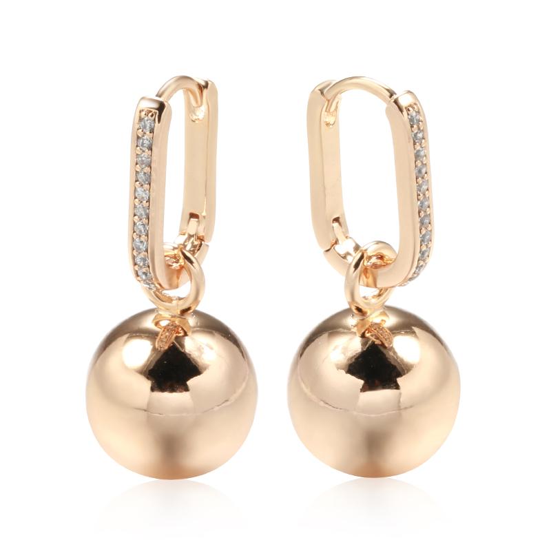 New Retro Glossy Spherical Long Earrings Rose Gold Color Fashion Wedding Jewelry Unique Modern Metal Drop Earrings