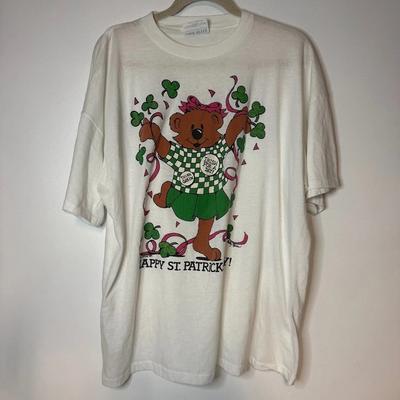 VTG St Patricks Day Cute Teddy Bear Clover T-Shirt XXXL Glitter St Paddys 80s
