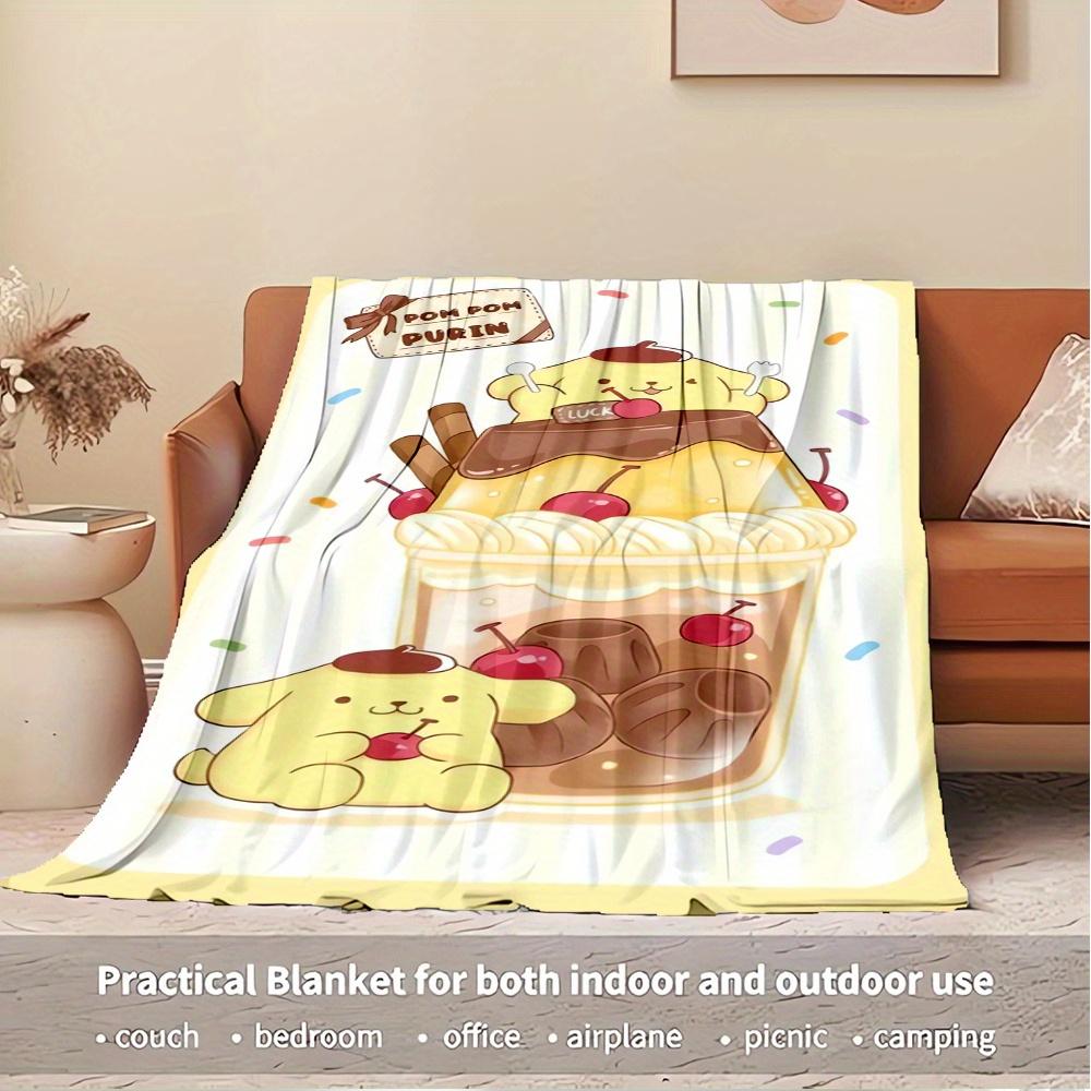 1pc Flannel Pom Pom Purin, Dessert, CuteThrow Blanket, Cartoon Truck Pattern Printed Blanket, Warm Cozy Soft Blanket For Couch Bed Sofa Car