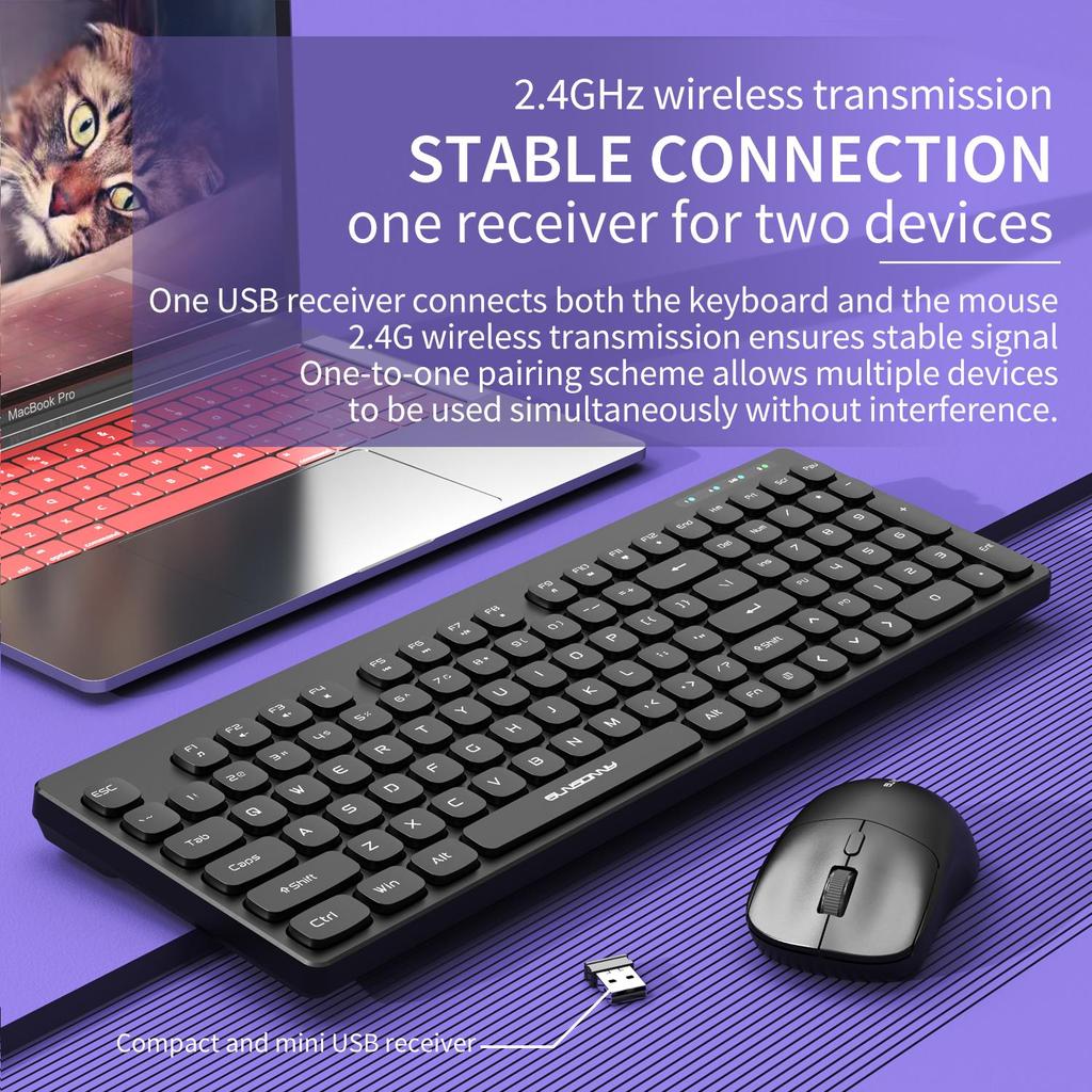 SUNSONNY Wireless Keyboard and Mouse Set Chocolate Silent Office Typing Desktop Laptop Keyboard and Mouse