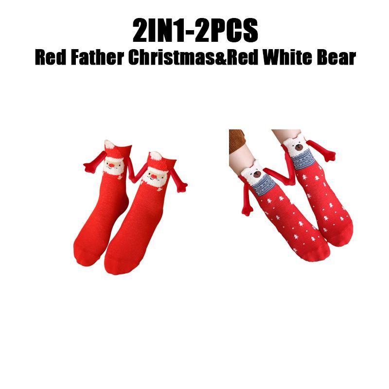 12PCS Christmas Socks Fall and Winter Cotton Magnet Hand-holding Socks Mid-calf Socks Cute Couple Socks Cartoon Christmas Socks