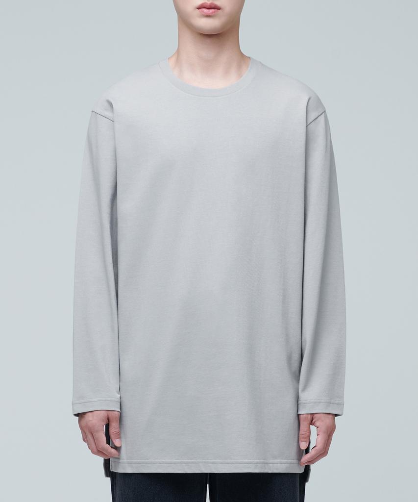 MUSINSA STANDARD Layered Crew Neck Long Sleeve T-Shirt_Long Length [Light Gray]
